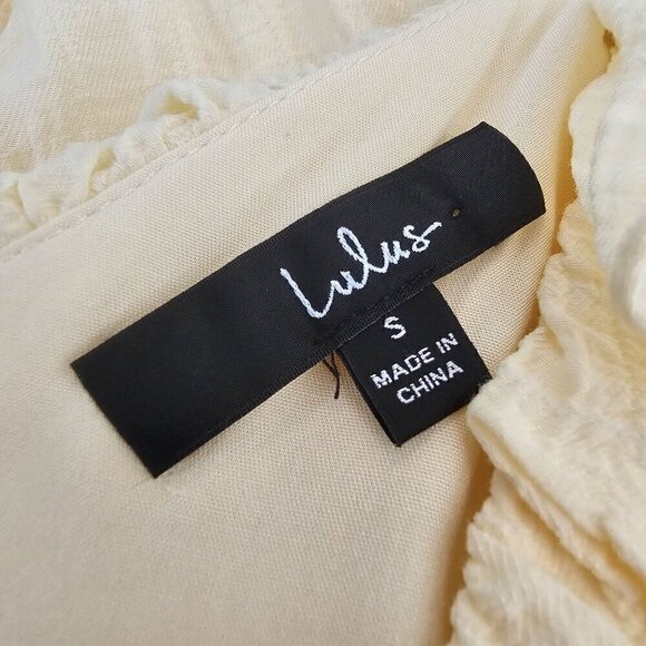 Lulus Short Loose Fit Ruffled V-Neck Dress, Soft Yellow, Festival, Size Small - Picture 3 of 9